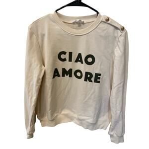 Charlior Ciao Amore Crewneck Pullover Sweatshirt Cream Gold Button Size Small
